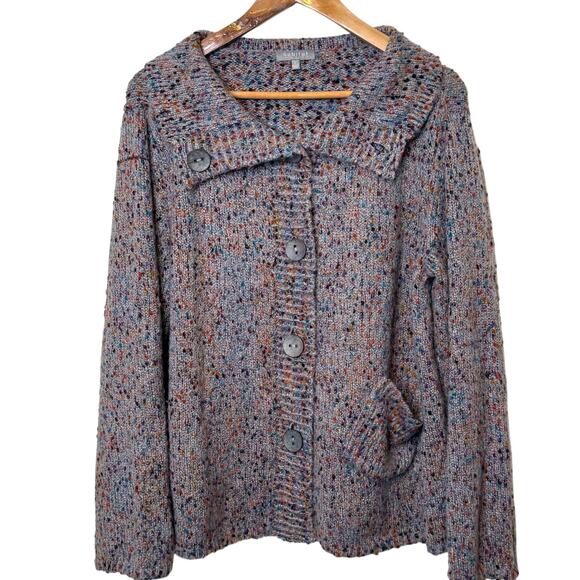 Habitat Size Large Space Dyed Speckled Button Up Single Pocket Cardigan Sweater - Picture 1 of 8